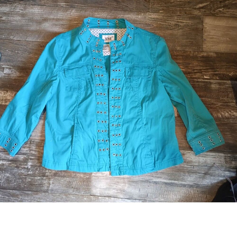 Vintage Live A Little Women's L Turquoise Eyelet Utility Jacket
